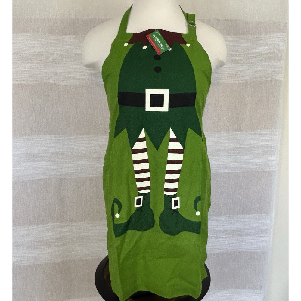 NWT ELF Apron Christmas Holiday Sleigh Bell Bistro 24"x34" Baking‎ Green New